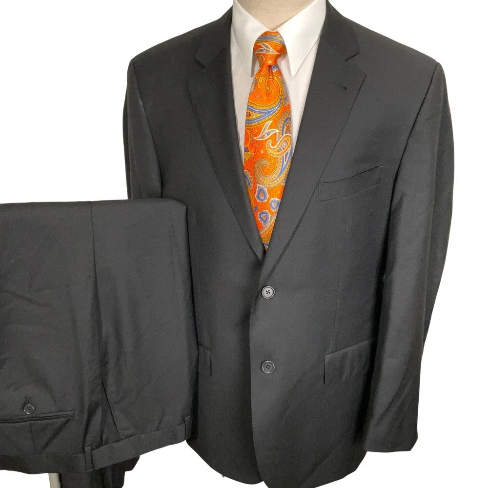 Jos A Bank Suit Mens 42R 36W Black Signature Gold Neutral Executive Tailor Wool